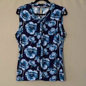 Tommy Hilfiger, Size XL,  Blue/Black/White Flowery Polyester Top, Sleeveless